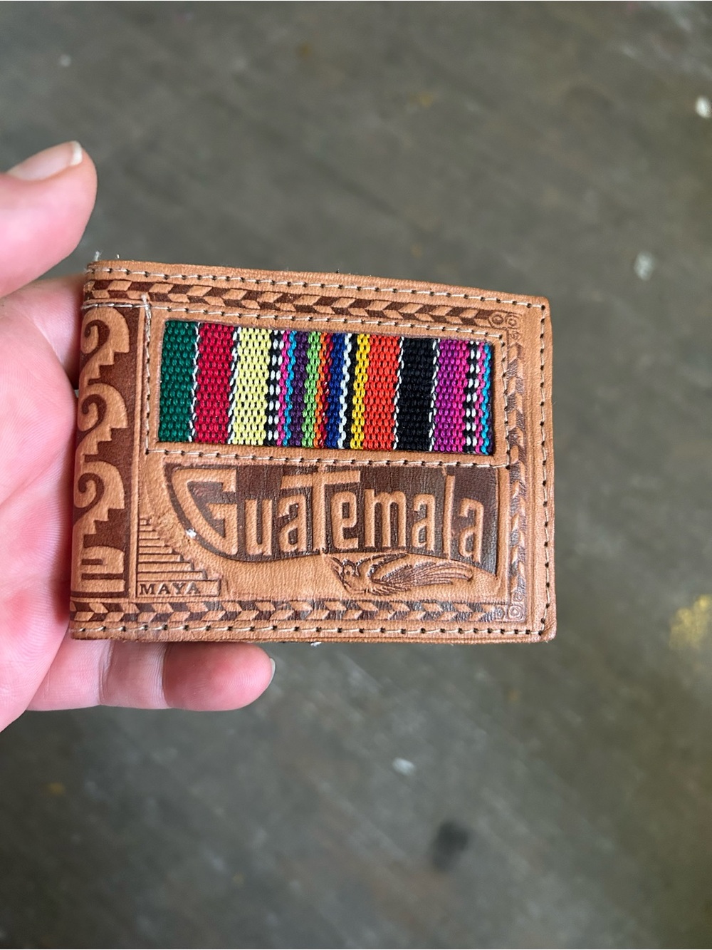 Guatemala Leather Card Wallet with Colorful Woven Accent